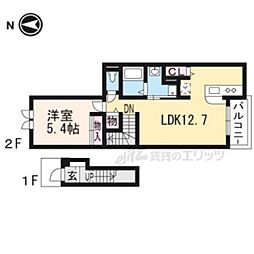 サンリット北大路 2階1LDKの間取り