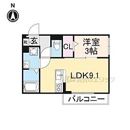 ビオット彦根B棟 3階1LDKの間取り