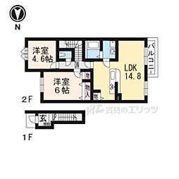 シャリテ高橋川 2階2LDKの間取り