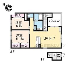 JR東海道・山陽本線 栗東駅 徒歩37分の賃貸アパート 2階2LDKの間取り