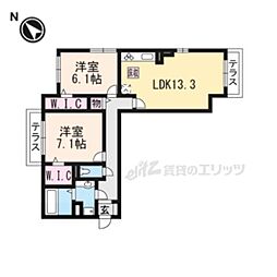 JR東海道・山陽本線 草津駅 徒歩28分の賃貸アパート 1階2LDKの間取り