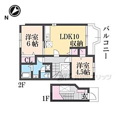 JR東海道・山陽本線 南彦根駅 徒歩15分の賃貸アパート 2階2LDKの間取り