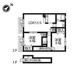 JR東海道・山陽本線 草津駅 徒歩25分の賃貸アパート 2階2LDKの間取り