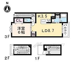 メルシーガーデン坂本 1LDKの間取図画像