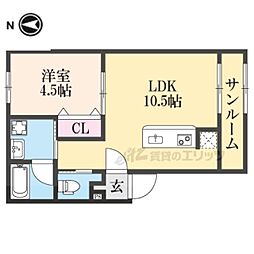 GROVE NOA 204 2階1LDKの間取り