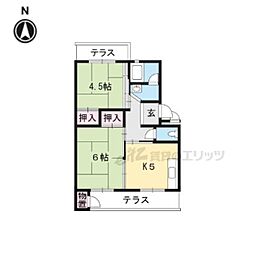 びわ湖美空団地7号棟 2DKの間取図画像