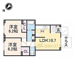 ラビットレジデンス1 2LDKの間取図画像