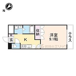 メゾン花水木 1Kの間取図画像