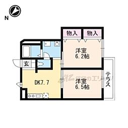 ツインハーモニーB棟 2DKの間取図画像