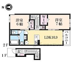 メゾンホープ甲南2 2LDKの間取図画像