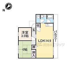 金ケ森ハイツ 2LDKの間取図画像