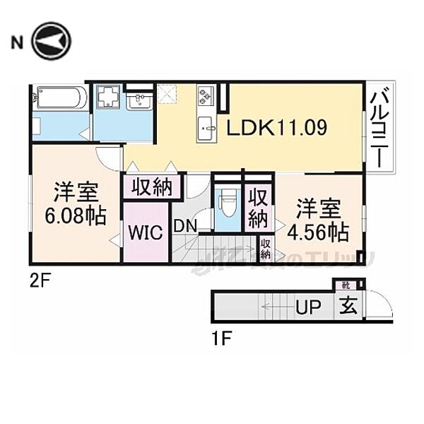 フラン瀬田B棟 202｜滋賀県大津市大萱５丁目(賃貸アパート2LDK・2階・59.57㎡)の写真 その2