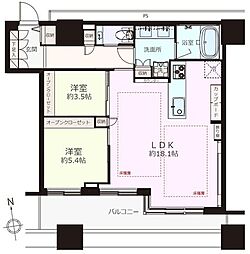 クレストプライムタワー芝 2LDKの間取図画像