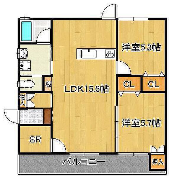 福岡県遠賀郡水巻町中央(賃貸アパート2SLDK・1階・61.00㎡)の写真 その2