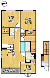 ブライトガーデンＡ 2階3LDKの間取り