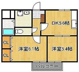 ベルカーサ日吉台 2DKの間取図画像