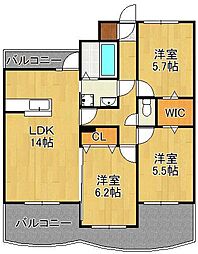 ルート本城学研台 3LDKの間取図画像