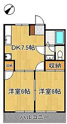 シャトレ大浦5 2DKの間取図画像
