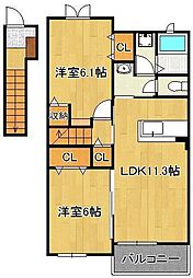 メゾンK 2LDKの間取図画像
