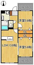 Glan Regale 折尾 2LDKの間取図画像