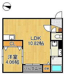仮称)北九州市八幡西区大浦2丁目 A棟 1LDKの間取図画像