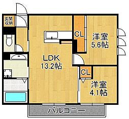 デネブ学研台 2LDKの間取図画像