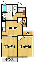 カルム尾崎B 2DKの間取図画像