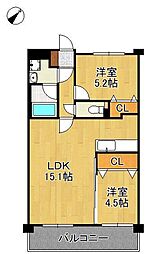 北九州市八幡西区大浦1丁目マンション 2LDKの間取図画像