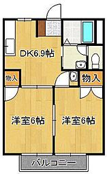 グリーンハイツ・シバタ3 2DKの間取図画像
