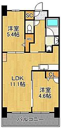 コンダクトレジデンスJINNOHARU 11階2LDKの間取り