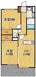 サンシャイン長崎街道・黒崎 2DKの間取図画像