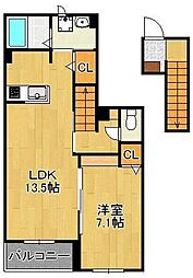 グラン・リーオE 1LDKの間取図画像