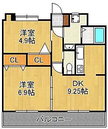 T-FLAT58 2DKの間取図画像