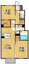 セジュール原町 2LDKの間取図画像