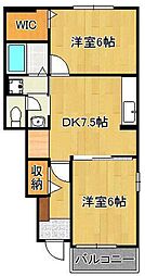 ピンズ感田I 1階2DKの間取り