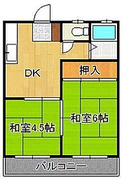 ワシダハイツ永犬丸A 2DKの間取図画像