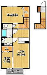 コスモ木屋瀬A 2LDKの間取図画像
