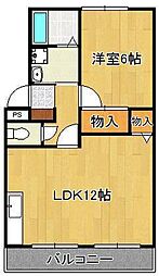 グランドハイツ木屋瀬 1LDKの間取図画像