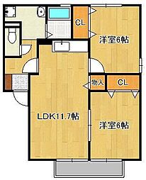 クレール塚の原A 2LDKの間取図画像
