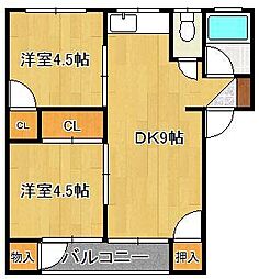 MOON永犬丸B棟 2DKの間取図画像