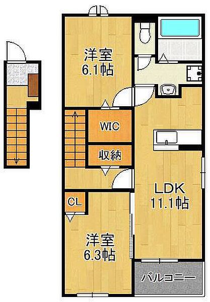 グリーンフォレスト　弐番館 ｜福岡県鞍手郡小竹町大字勝野(賃貸アパート2LDK・2階・58.57㎡)の写真 その2