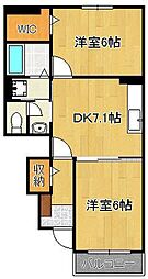 アステリア感田1 2DKの間取図画像