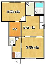 エスポアール愛A 2DKの間取図画像