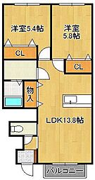 ブラウン・シャトレーヌ 2LDKの間取図画像
