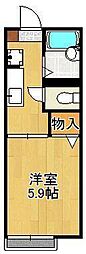 サンオーシャン 1Kの間取図画像