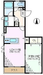 Ｇｒｅｅｎ　Ｈｉｌｌ 2階1LDKの間取り