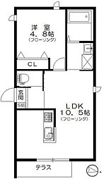 ロジェ・ボヌール 1階1LDKの間取り