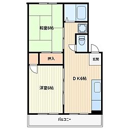 アーバンハイツB 2DKの間取図画像