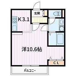 フロントフィールド 1Kの間取図画像