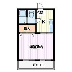 本田マンション2号棟 1Kの間取図画像